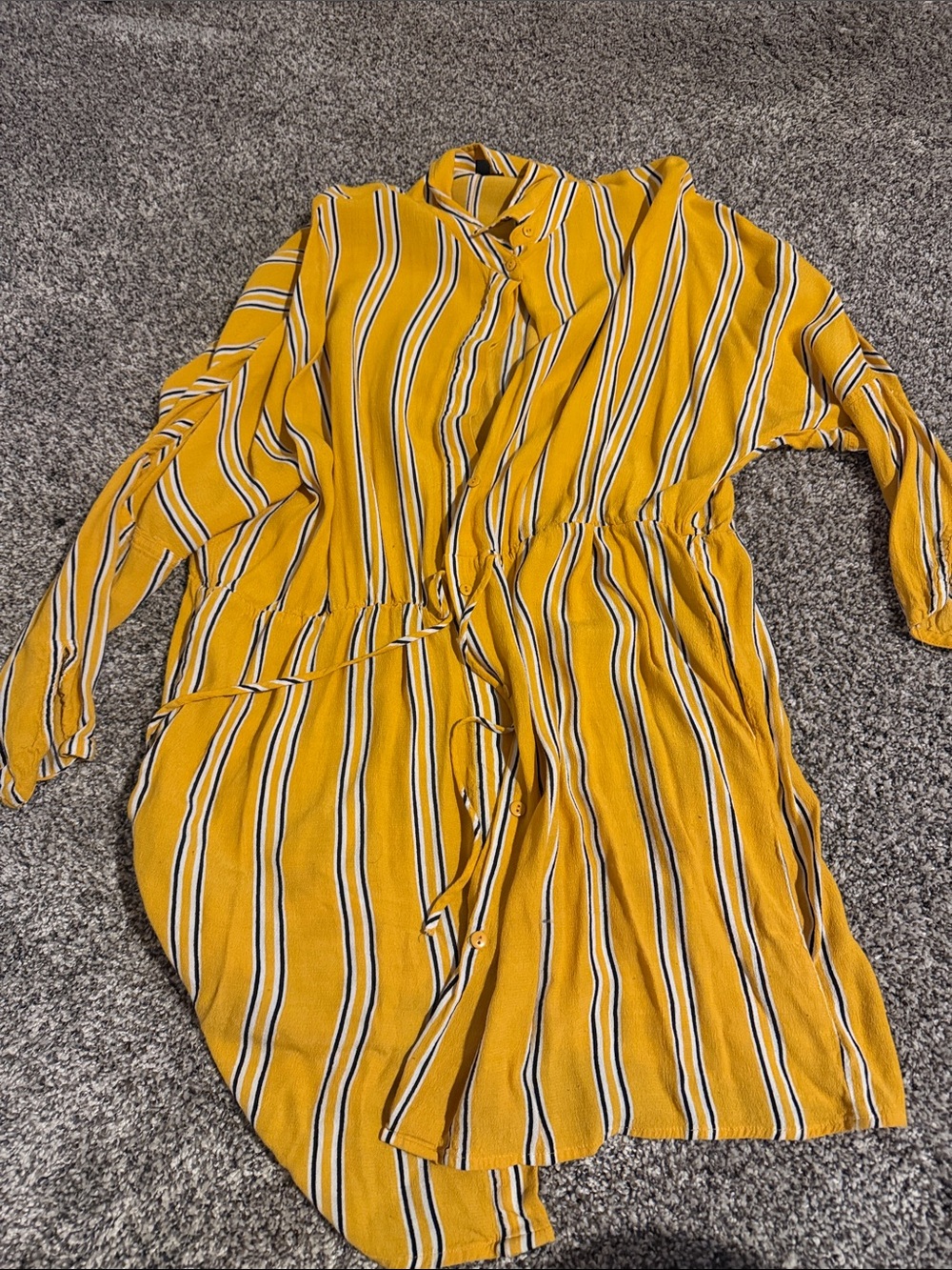 Mustard Striped Button-Front Women’s Dress
